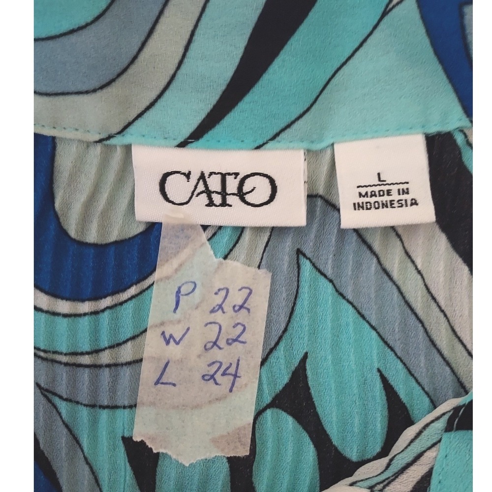 Cato Button Up Shirt Womens Large Blue Psychedelic Plisse Ruffle Bell Sleeve - Picture 5 of 7